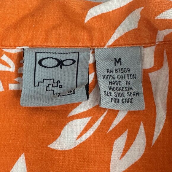 OP Ocean Pacific Mens M Orange Hawaiian Shirt Pineapples Surf Beach Tropical - Picture 5 of 10